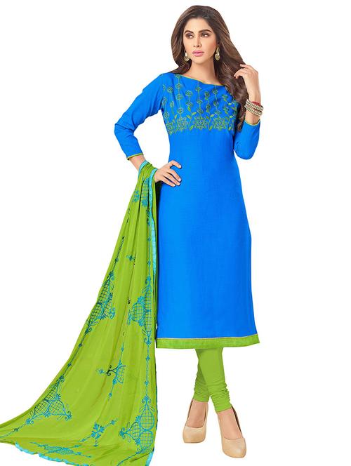 embroidered churidaar unstitched suit - 17393182 - Very Small Image - 1