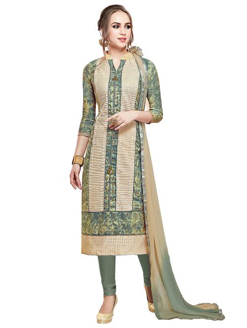 embroidered churidaar unstitched suit - 17393338 - Very Small Image - 1