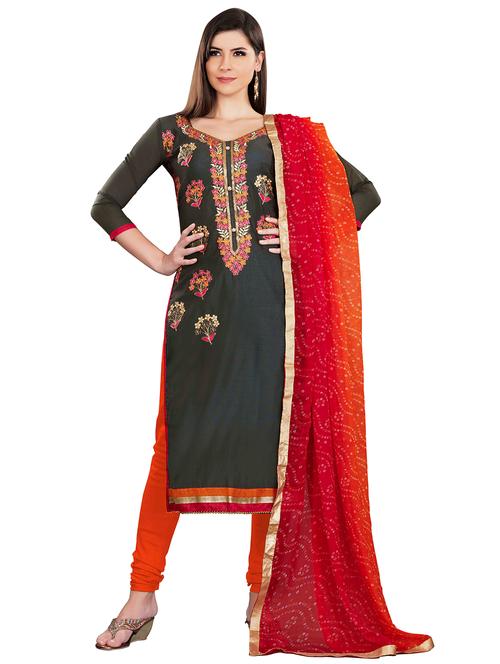 embroidered churidaar unstitched suit - 17393355 - Very Small Image - 1