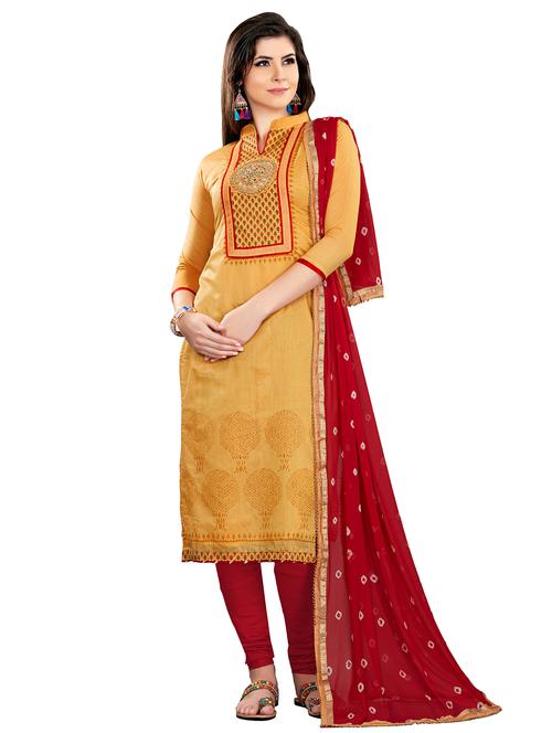 embroidered churidaar unstitched suit - 17393361 - Very Small Image - 1