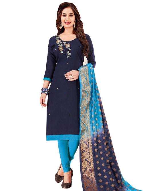 embroidered churidaar unstitched suit - 17393429 - Very Small Image - 1