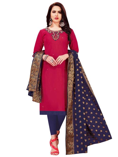 embroidered churidaar unstitched suit - 17393436 - Very Small Image - 1