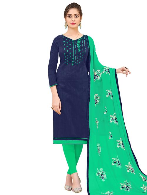 embroidered churidaar unstitched suit - 17393439 - Very Small Image - 1