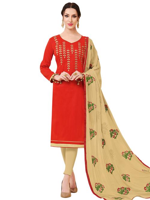 embroidered churidaar unstitched suit - 17393443 - Very Small Image - 1
