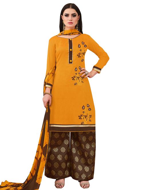 embroidered palazzo unstitched suit - 17393456 - Very Small Image - 1