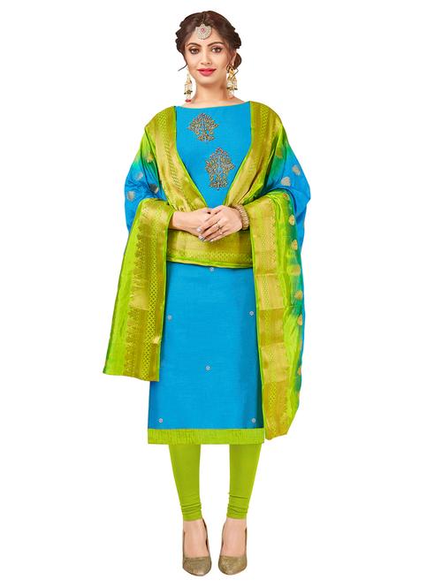 embroidered churidaar unstitched suit - 17393459 - Very Small Image - 1