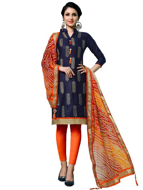 blue cotton blend unstitched suit - 17393499 - Very Small Image - 1