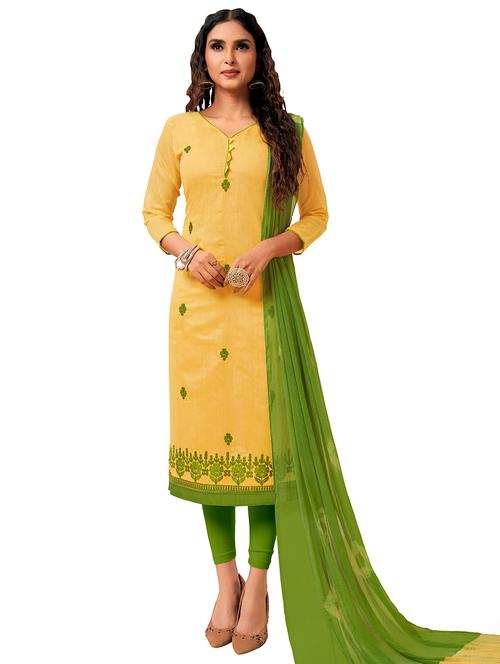 yellow silk blend unstitched suit - 17393566 - Very Small Image - 1