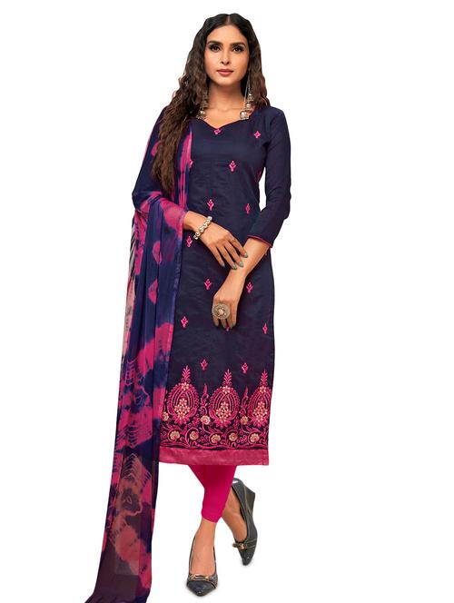 blue silk blend unstitched suit - 17393574 - Very Small Image - 1