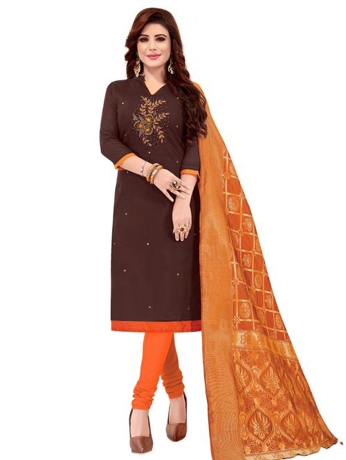 brown cotton blend unstitched suit - 17393720 - Very Small Image - 1