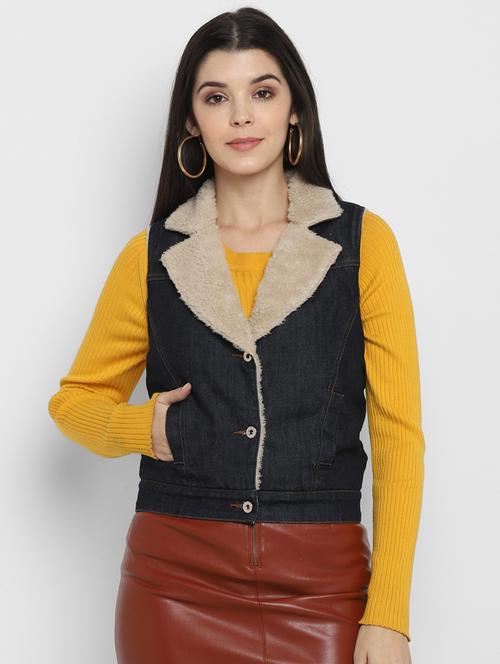 sherpa collar denim jacket  - 17393798 - Very Small Image - 1