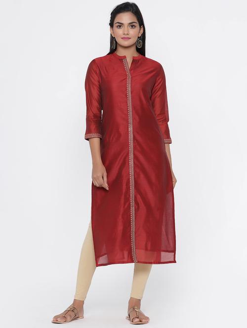 embroidered silk straight kurta - 17396005 - Very Small Image - 1