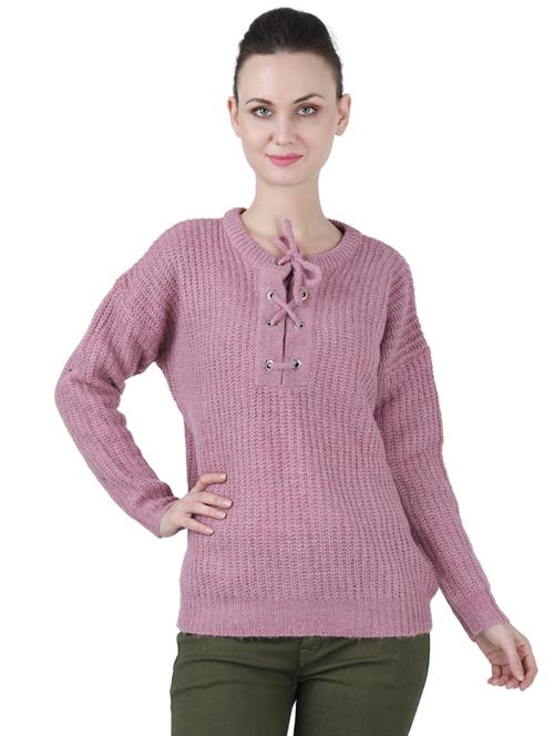 tie up neck solid  pullover - 17396056 - Very Small Image - 1