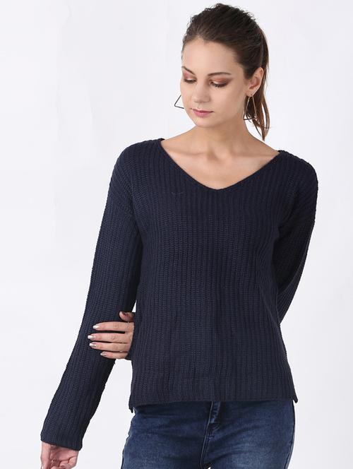 v-neck solid pullover - 17396058 - Very Small Image - 1