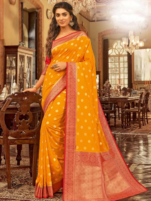 mustard chanderi saree - 17397763 - Very Small Image - 1