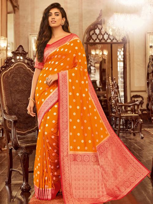 mustard chanderi saree - 17397767 - Very Small Image - 1