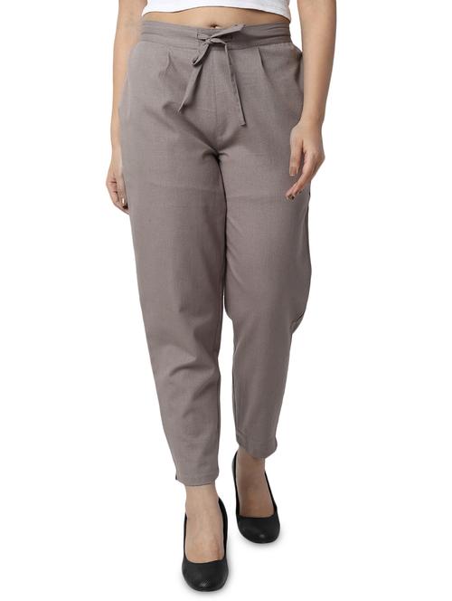 women solid grey pleated trouser - 17398733 - Very Small Image - 1