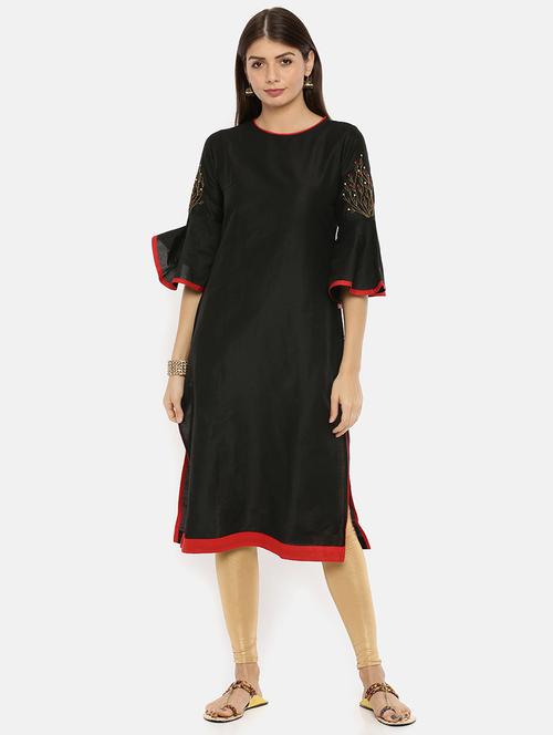 solid embroidered straight kurta with face mask  - 17398838 - Very Small Image - 1