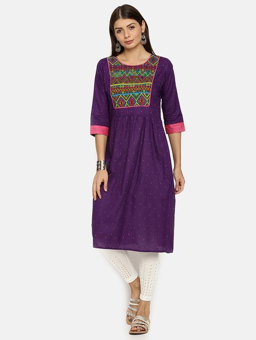 yoke embroidered a-line kurta with face mask  - 17398839 - Very Small Image - 1