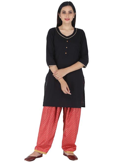 solid kurta with gold printed salwar set - 17399176 - Very Small Image - 1