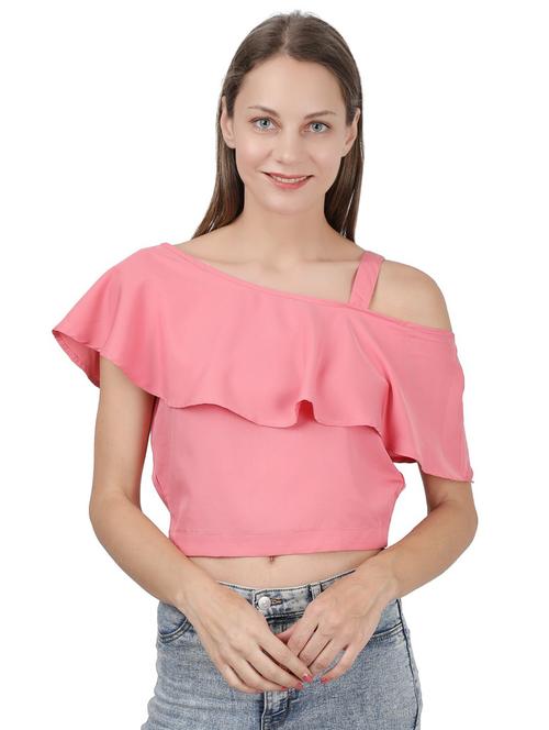 women's crop asymmetric neck top - 17399591 - Very Small Image - 1