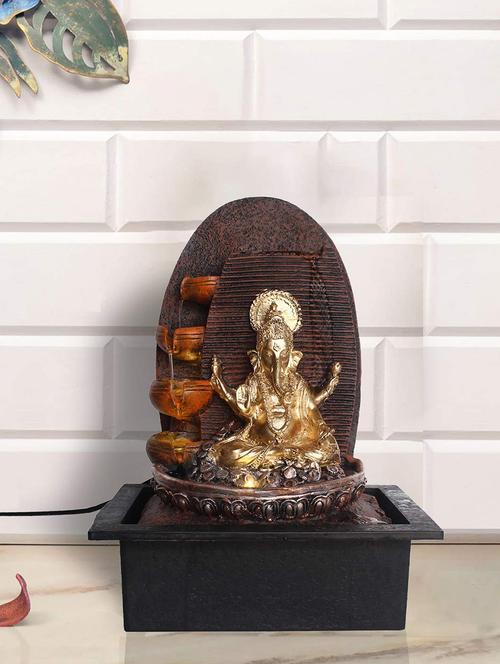  polyresin golden brown four step indoor table top water fountain with adjustable speed control - 17403301 - Very Small Image - 1