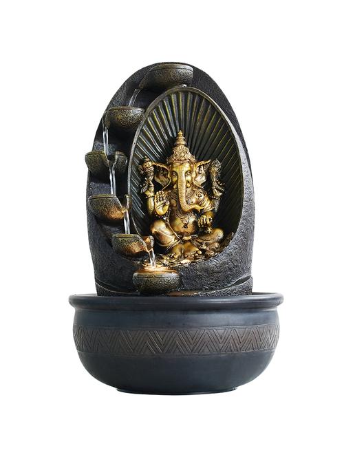  polyresin golden brown ganesha five step indoor table top water fountain with adjustable speed control - 17403332 - Very Small Image - 1