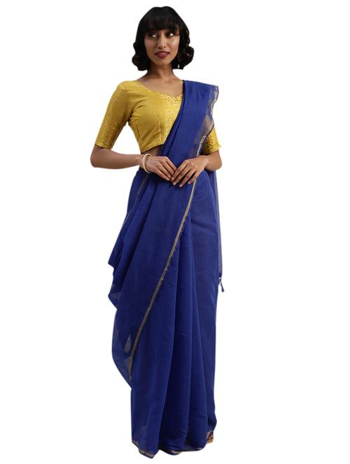 tassel detailed plain saree with blouse - 17403354 - Very Small Image - 1