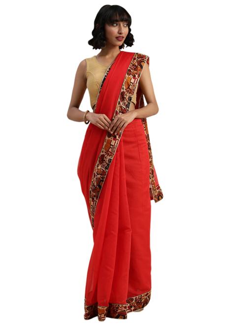 solid bordered plain saree with blouse - 17403360 - Very Small Image - 1