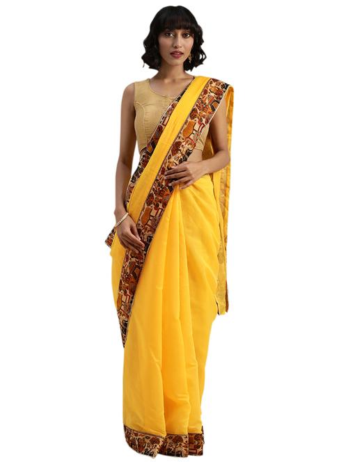 solid bordered plain saree with blouse - 17403361 - Very Small Image - 1