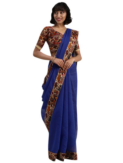 solid bordered plain saree with blouse - 17403363 - Very Small Image - 1