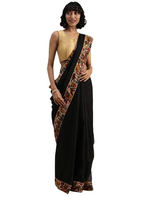 solid bordered plain saree with blouse - 17403365 - Very Small Image - 1