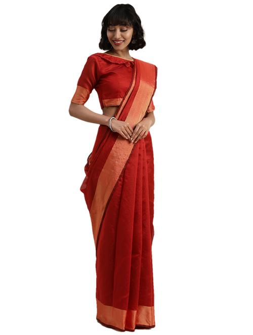 solid bordered plain saree with blouse - 17403374 - Very Small Image - 1
