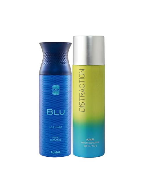 pack of 2 ajmal blu homme for men and distraction for unisex  deodorants each 200ml+ 3 parfum testers - 17404123 - Very Small Image - 1
