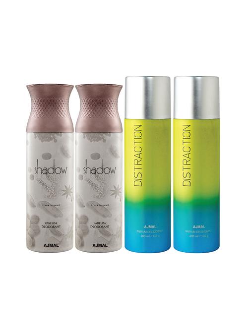 ajmal 2 shadow him for men and 2 distraction for unisex  deodorants each 200ml combo pack of 4 (total 800ml) + 3 testers - 17404658 - Very Small Image - 1