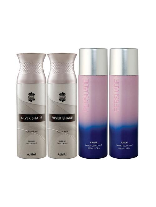 ajmal 2 silver shade for men and 2 persuade for unisex  deodorants each 200ml combo pack of 4 (total 800ml) + 3 testers - 17404683 - Very Small Image - 1