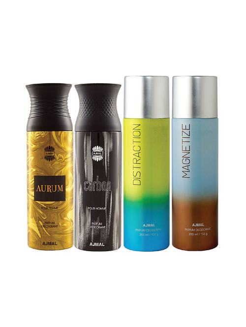 ajmal 1 aurum for women,1 carbon for men,1 distraction,1 magnetize unisex deodorant combo pack of 4(total 800ml)+3 testers - 17404940 - Very Small Image - 1