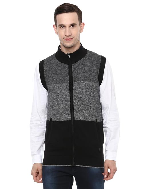 grey color block cardigan - 17405446 - Very Small Image - 1