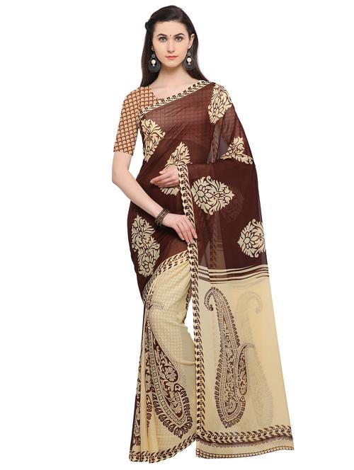 half & half printed saree with blouse - 17406321 - Very Small Image - 1