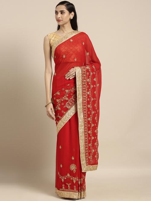 lace detailed embroidered saree with blouse - 17406399 - Very Small Image - 1