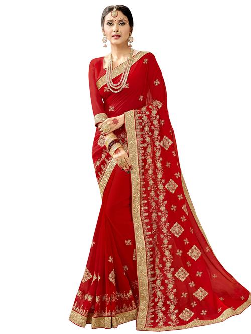 lace detailed embroidered saree with blouse - 17406401 - Very Small Image - 1