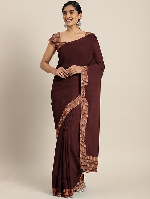 solid bordered ruffled saree with blouse - 17406625 - Very Small Image - 1