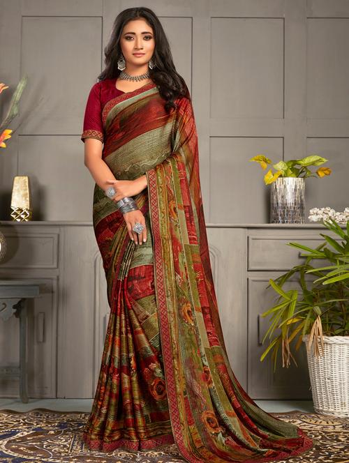 abstract printed saree with blouse - 17407085 - Very Small Image - 1