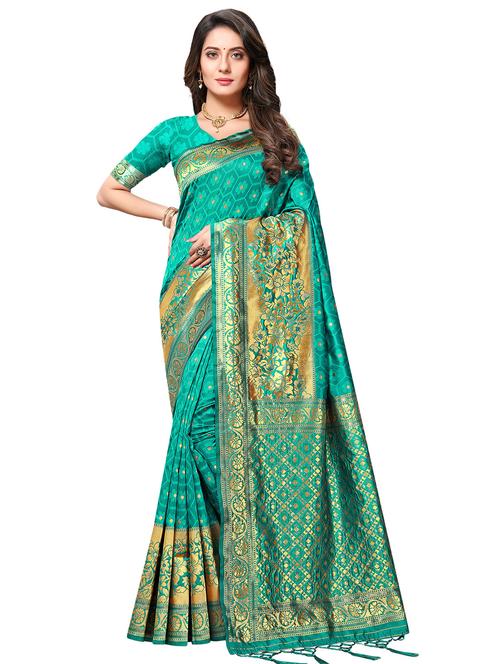 turquoise silk paithani saree with blouse - 17408770 - Very Small Image - 1