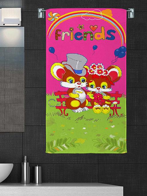 100% cotton 300 gsm kids cartoon bath towel for bathroom set of 1pc, multicolor, 58 cm x 116 cm - color -friends pink - 17409764 - Very Small Image - 1
