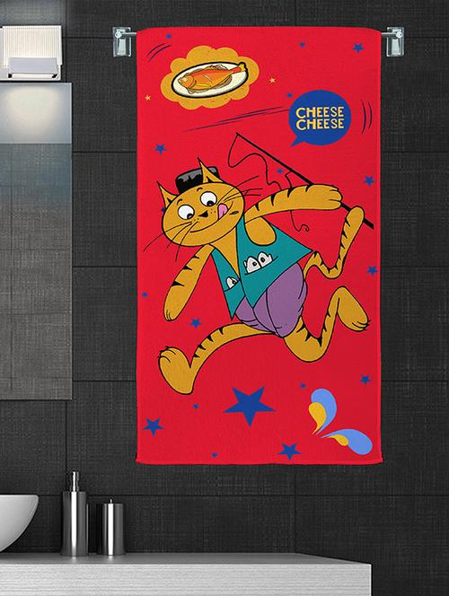 100% cotton 300 gsm kids cartoon bath towel for bathroom set of 1pc, multicolor, 58 cm x 116 cm - color - red cheese - 17409766 - Very Small Image - 1