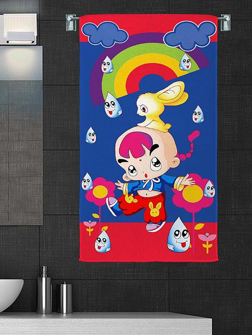 100% cotton 300 gsm kids cartoon bath towel for bathroom set of 1pc, multicolor, 58 cm x 116 cm - color - rainbow - 17409767 - Very Small Image - 1