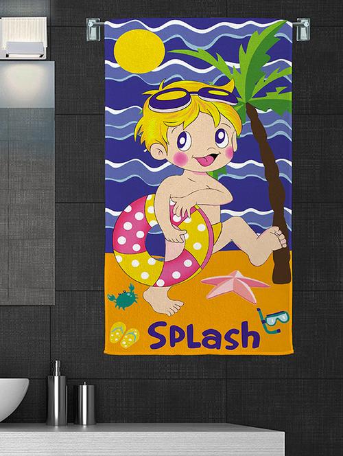 100% cotton 300 gsm kids cartoon bath towel for bathroom set of 1pc, multicolor, 58 cm x 116 cm - color - blue splash - 17409769 - Very Small Image - 1