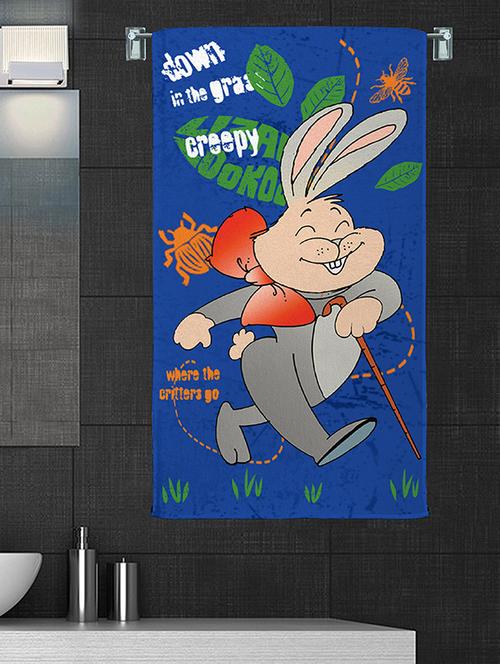 100% cotton 300 gsm kids cartoon bath towel for bathroom set of 1pc, multicolor, 58 cm x 116 cm - color - blue rabbit - 17409771 - Very Small Image - 1