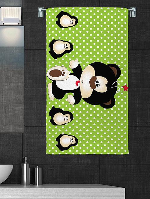 100% cotton 300 gsm kids cartoon bath towel for bathroom set of 1pc, multicolor, 58 cm x 116 cm - color - green penguien - 17409772 - Very Small Image - 1